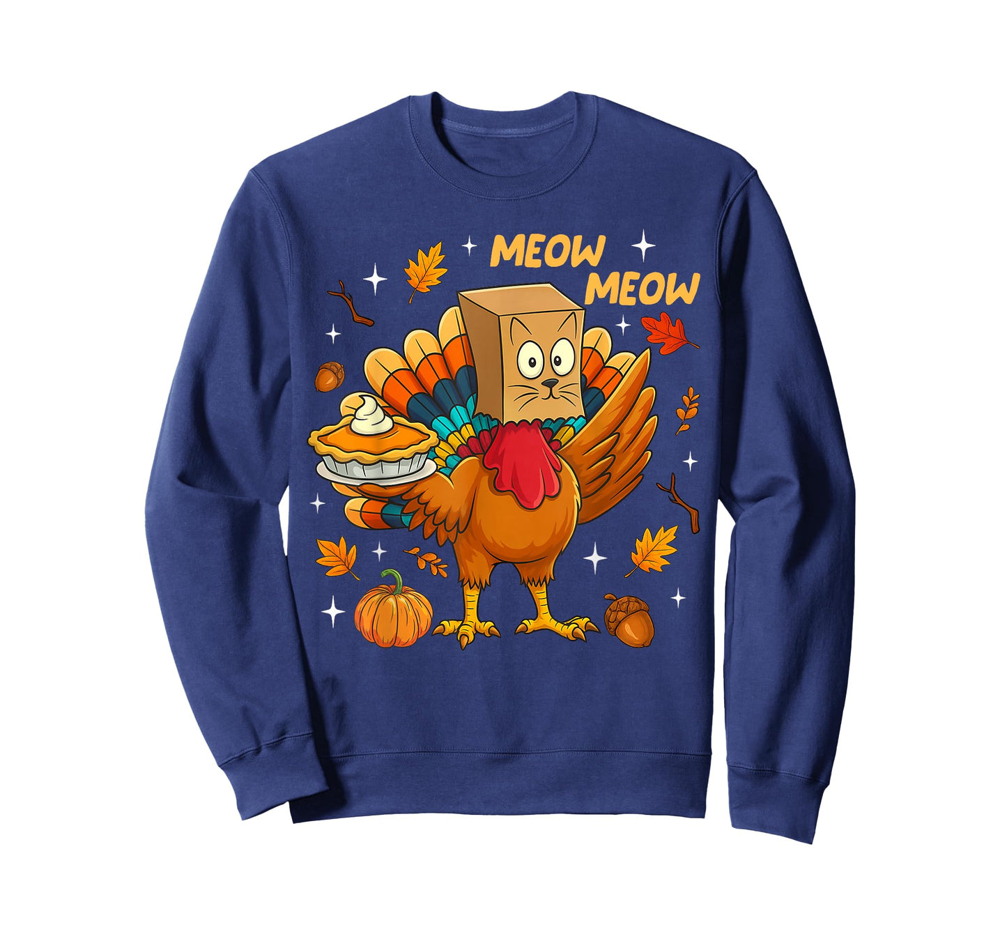 Thanksgiving Turkey Cat Meow Autumn Pumpkin Women Men Kids T-Shirt