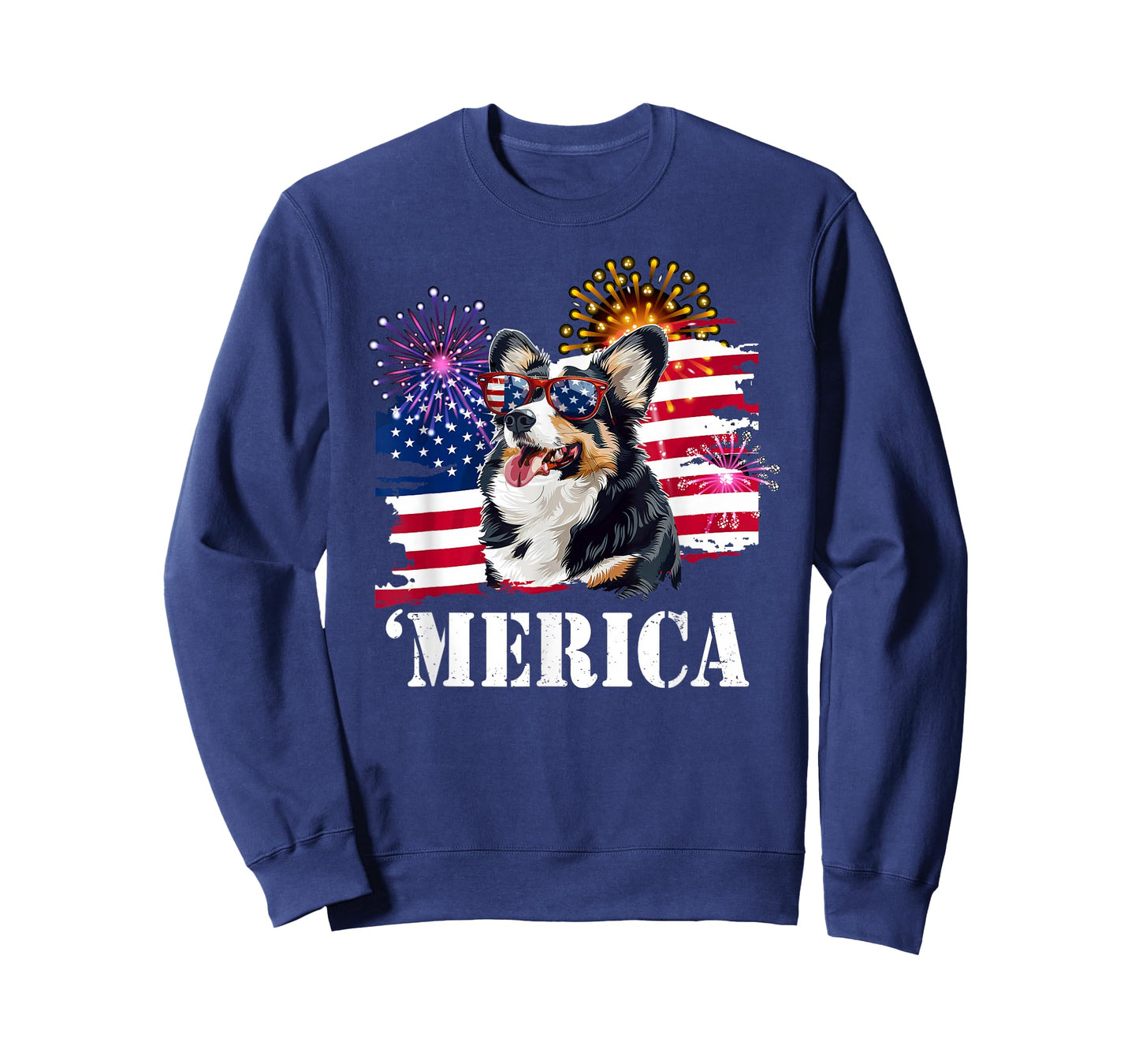 Funny USA Flag 4th 'Merica Black Tricolor Corgi Lover T-Shirt