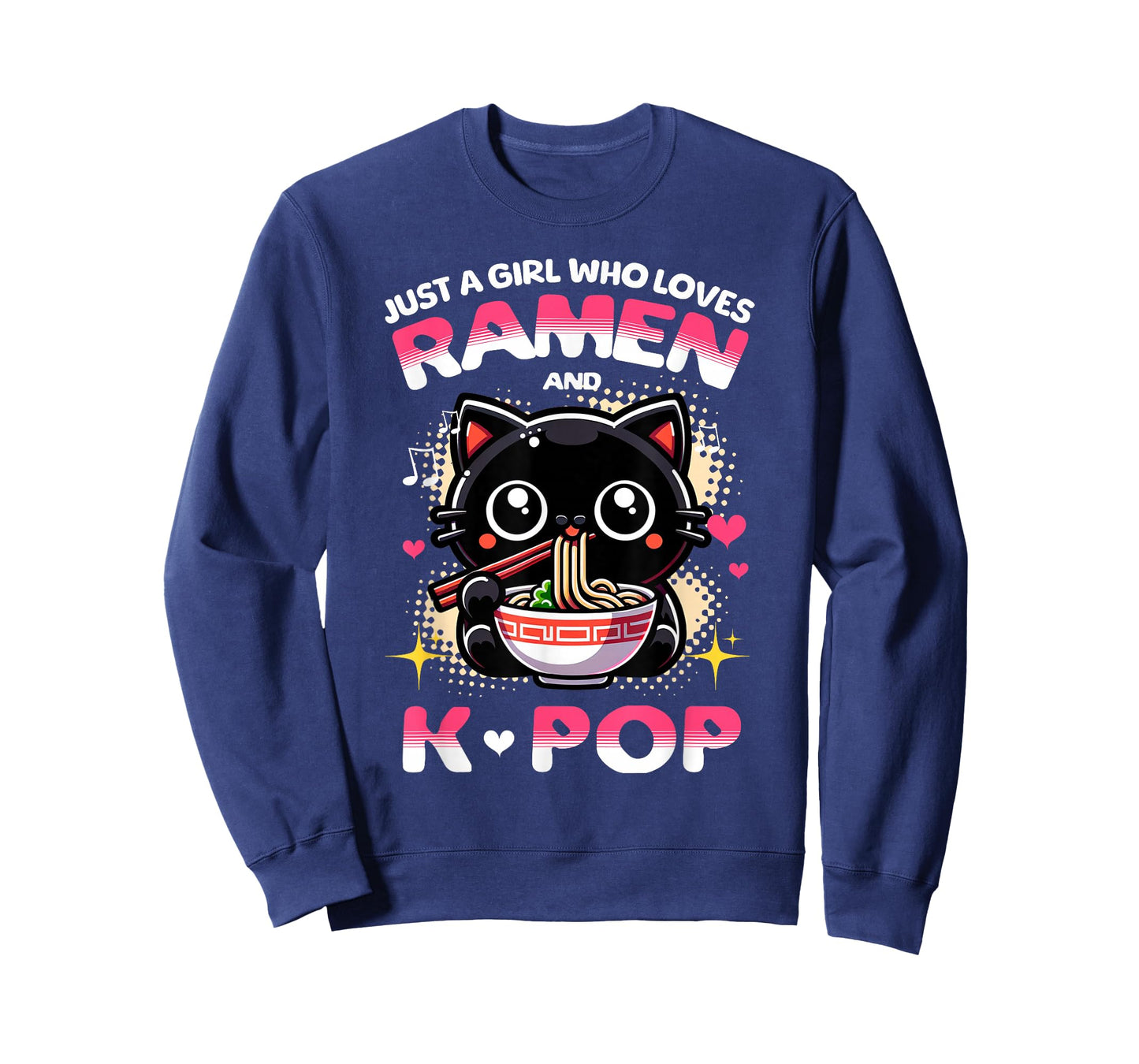 Just a Girl Who Loves Ramen and K-Pop Music Cat Design T-Shirt