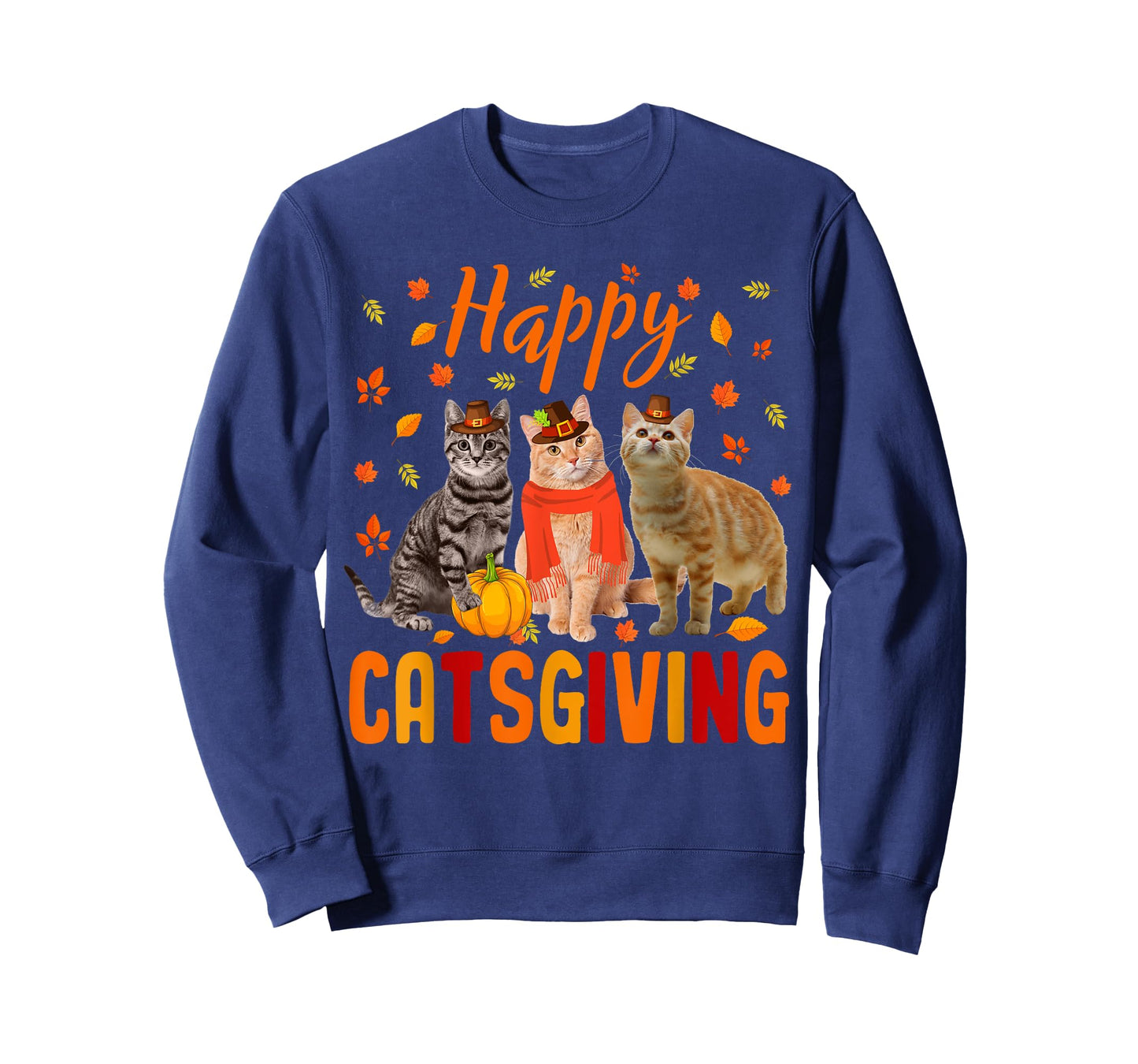 Happy Catsgiving Cute Thanksgiving Cat Wears Pilgrim Hat T-Shirt