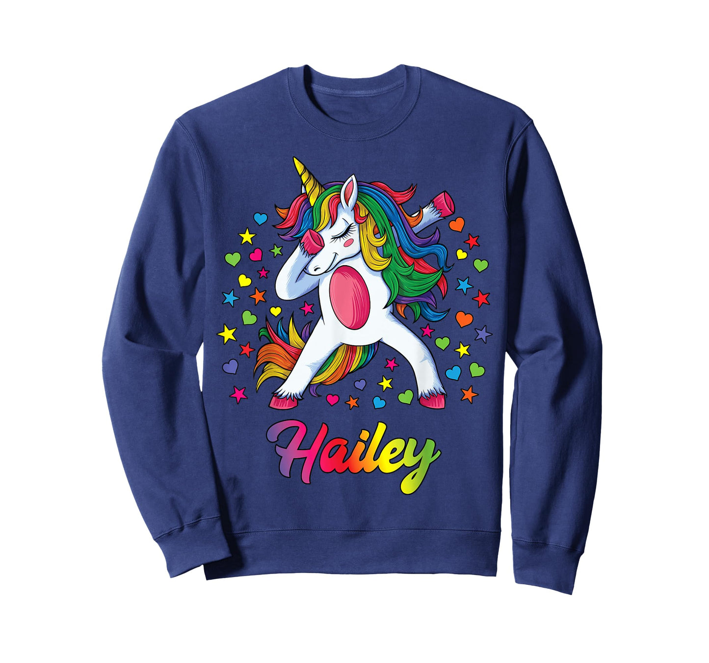 Hailey Dabbing Unicorn Rainbow Personalized Name Custom T-Shirt