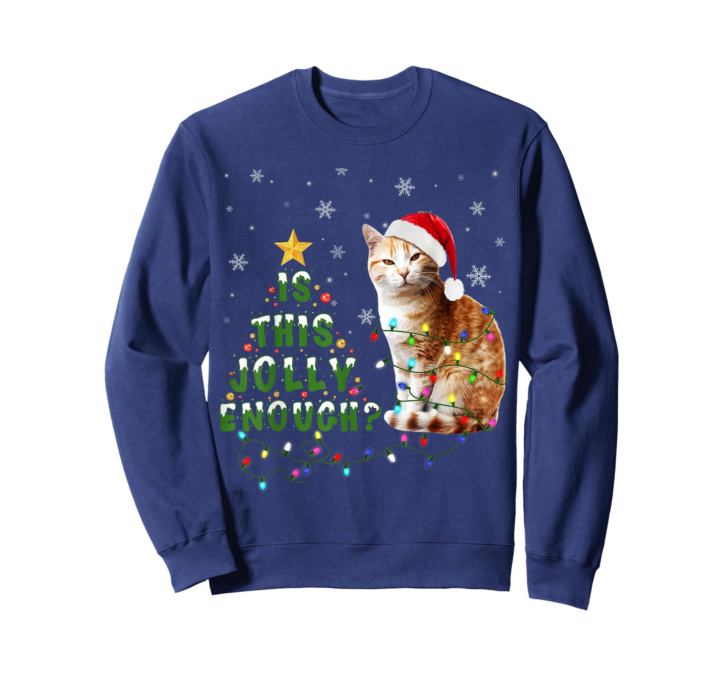 Is This Jolly Enough Santa Cat Light Christmas T-Shirt for Men Women Kids