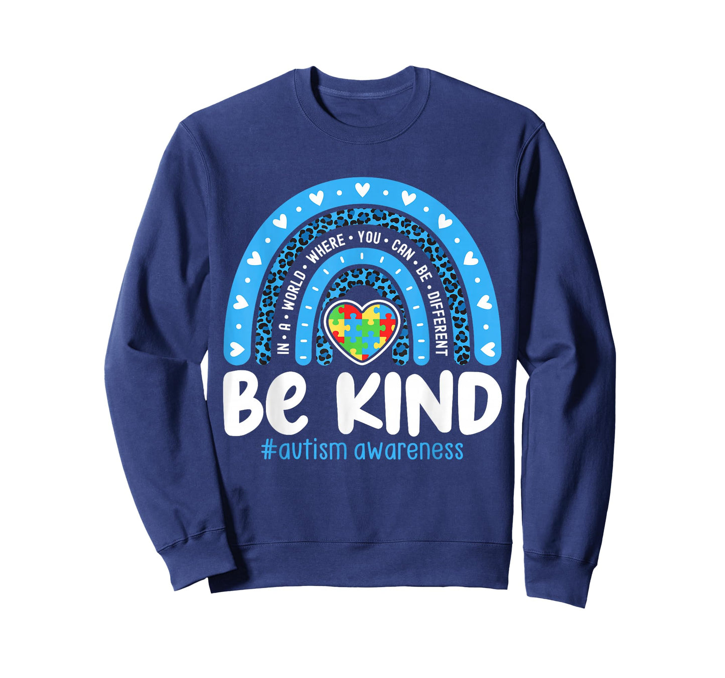 Autism Awareness Rainbow in April We Wear Blue Ribbon Autism T-Shirt Small
