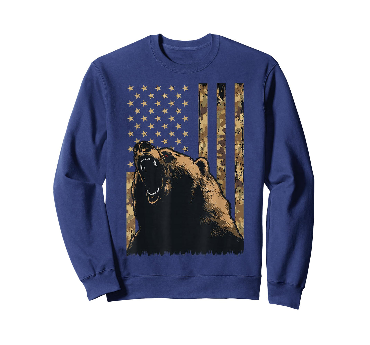 Desert Camo Grizzly Bear Grunge American Flag Tactical USA T-Shirt