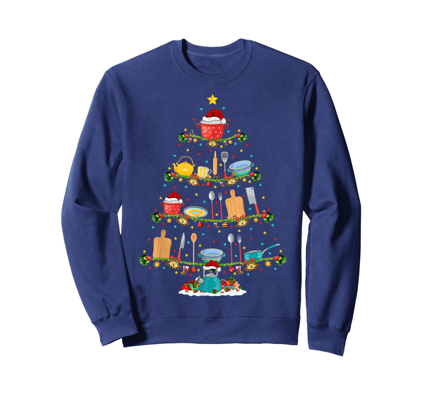 Cooking Lover Lights Xmas Santa Cooking Christmas Tree T-Shirt