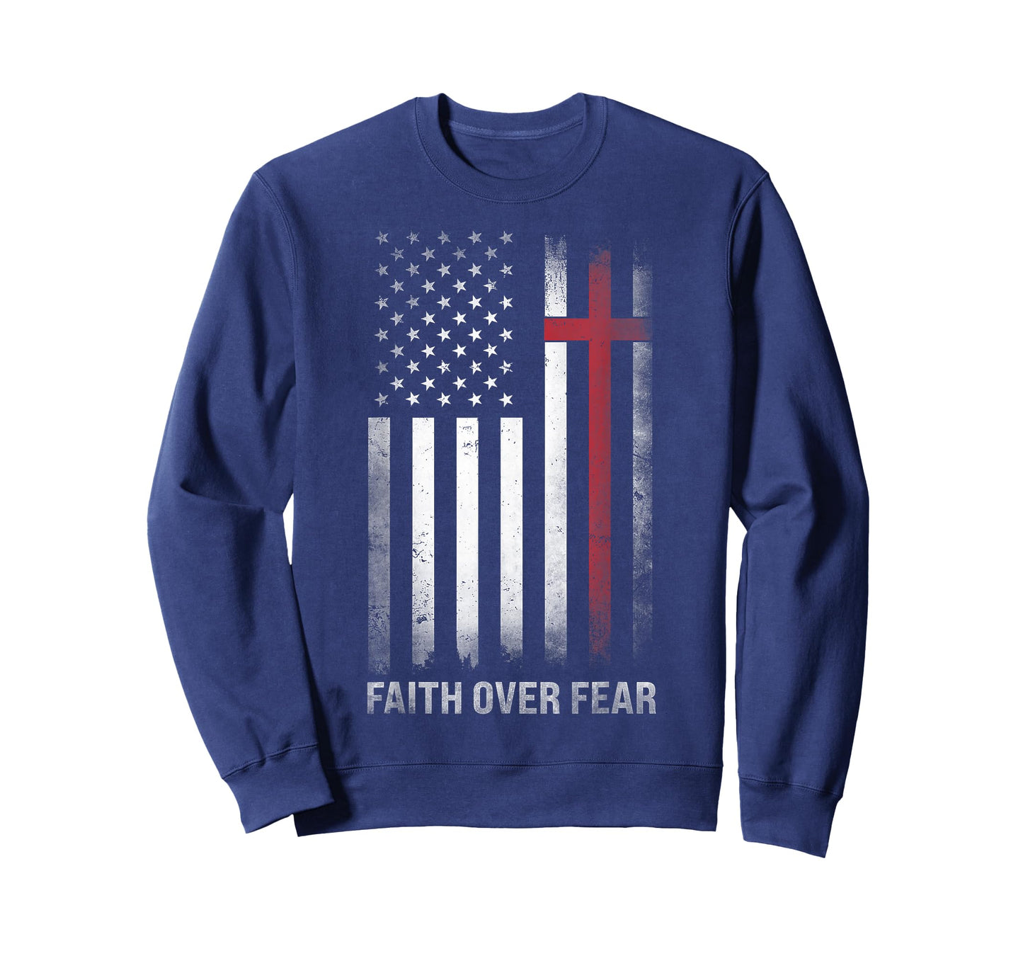 Christian US USA Flag American Christ Faith Over Fear Cross T-Shirt