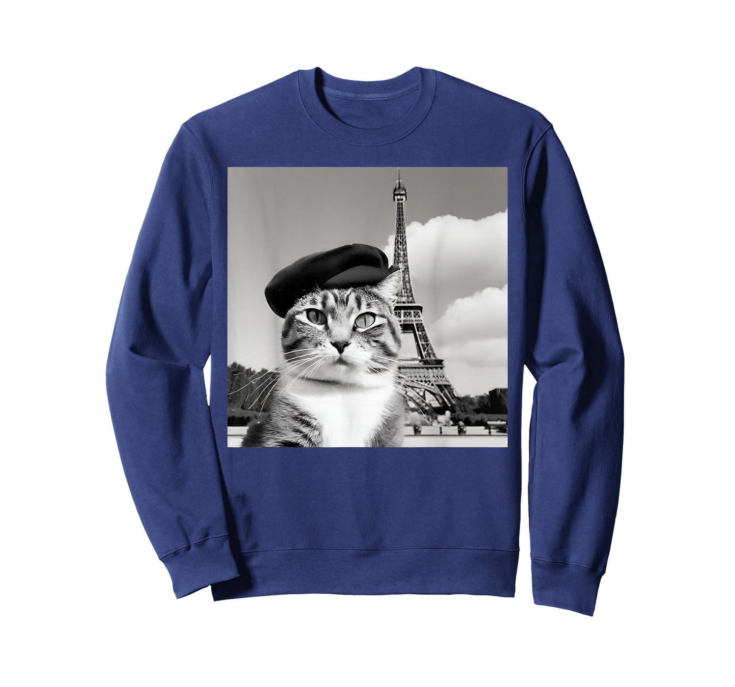 Funny Cat Wearing a Beret at The Eiffel Tower in France T-Shirt