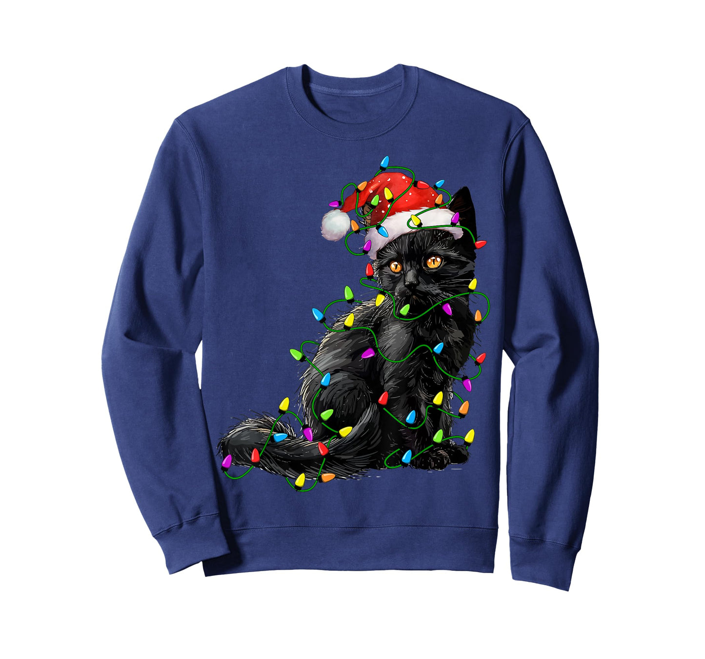 Black Cat Santa Christmas Tree Lighting Xmas Funny T-Shirt