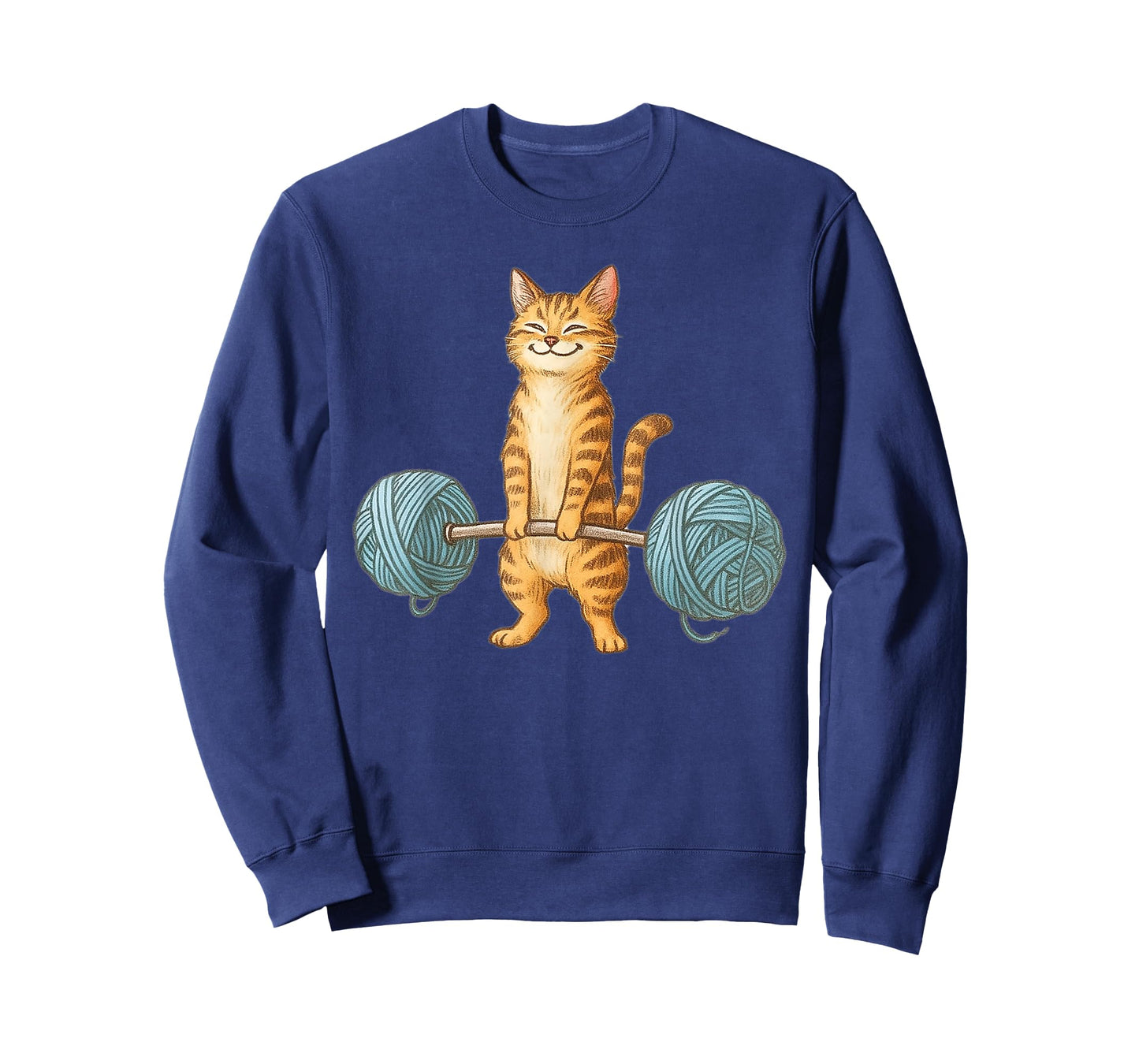 Cat Weightlifting Yarn Barbell Fitness Kitten Illustration T-Shirt