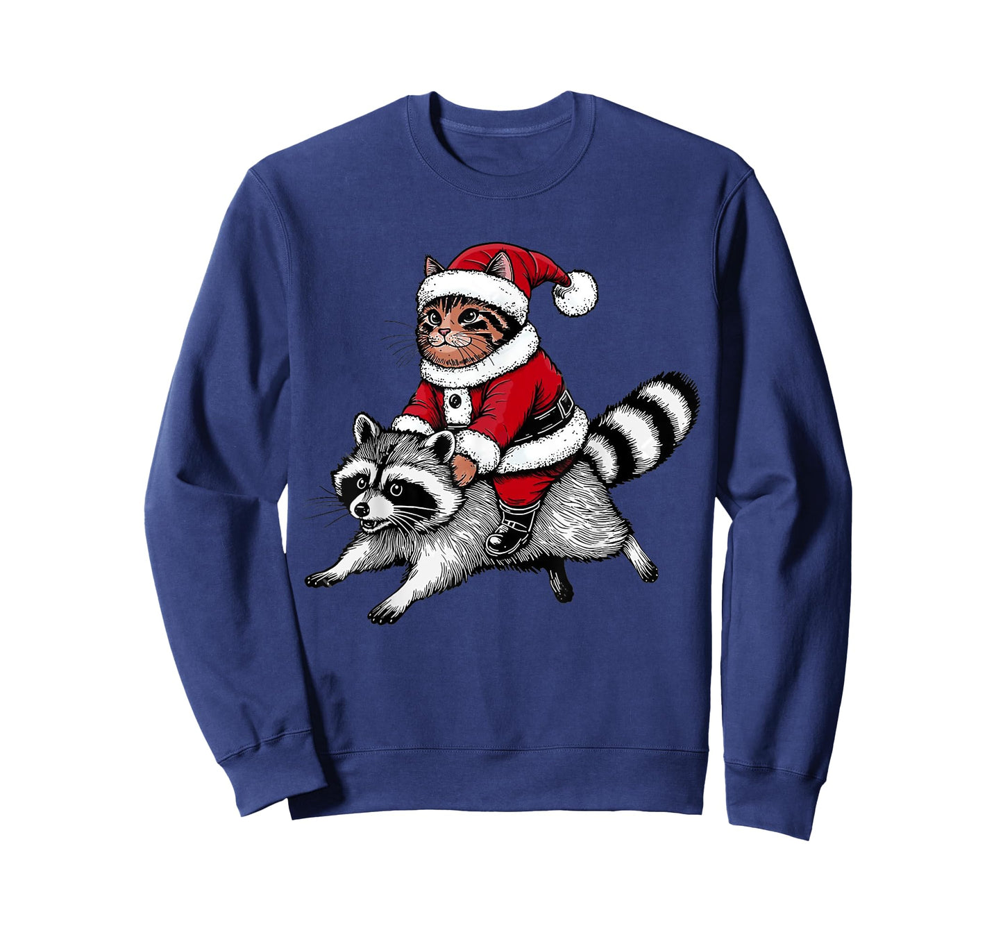 Santa Cat Riding A Raccoon Christmas Men Women Kids T-Shirt