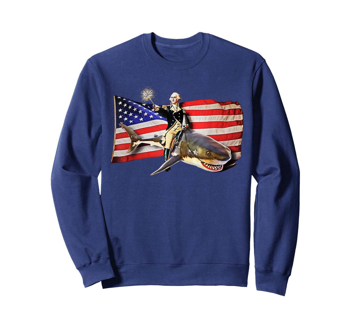 Washington Riding Shark Funny July 4th American Flag T-Shirt