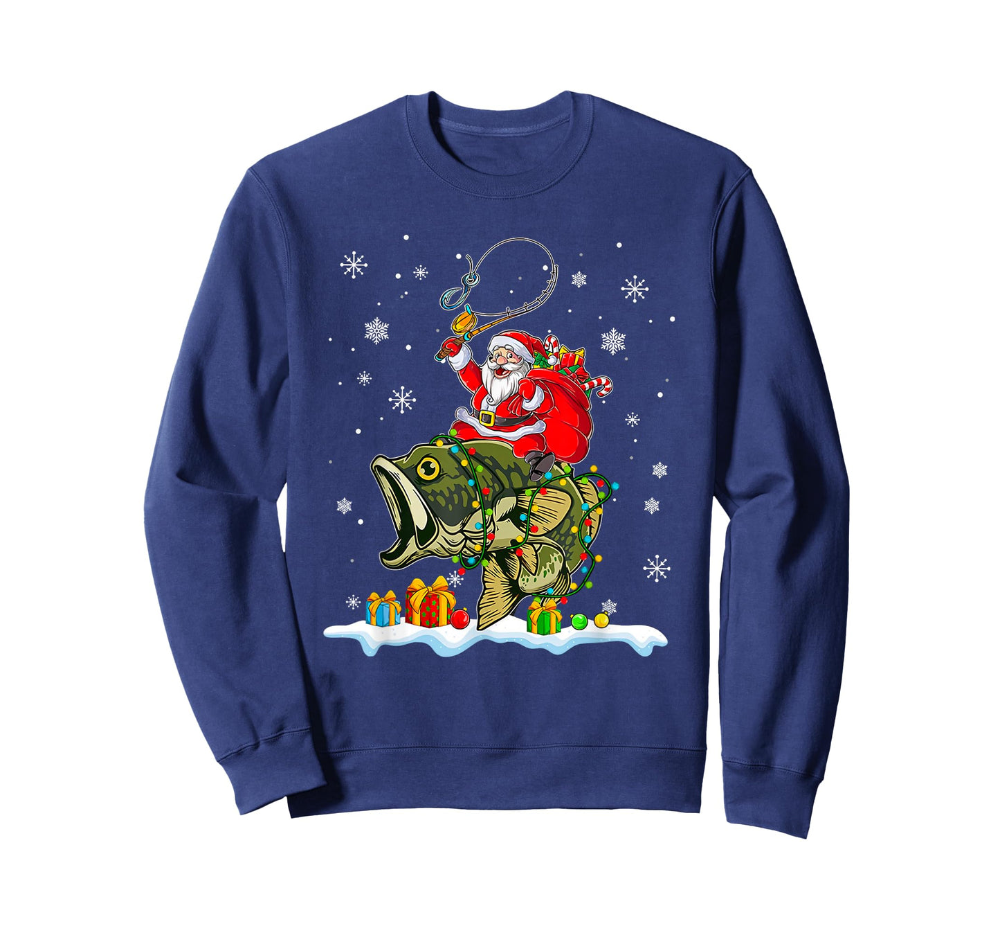 Christmas Bass Fishing Funny Santa Riding Fish Fishermen PJ T-Shirt