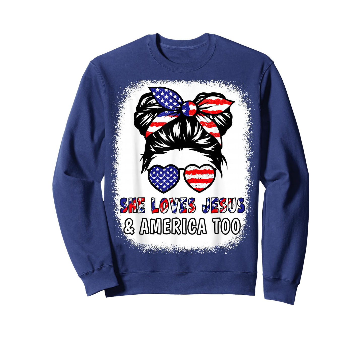 Girl Loves Jesus & America 4th July Flag USA Patriotic Women T-Shirt