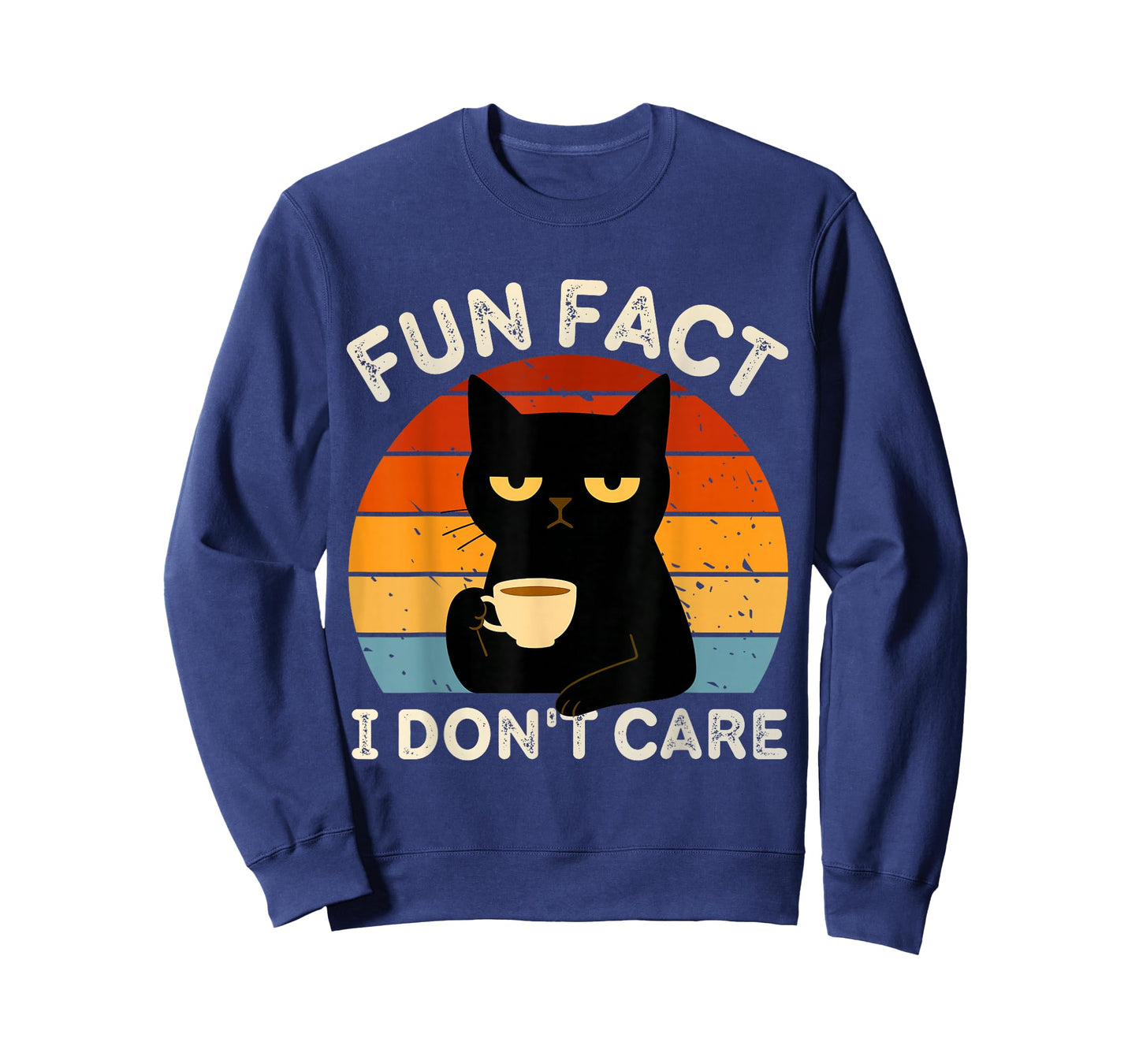 Fun Fact I Don't Care Funny Black Cat Saying Quote Retro T-Shirt