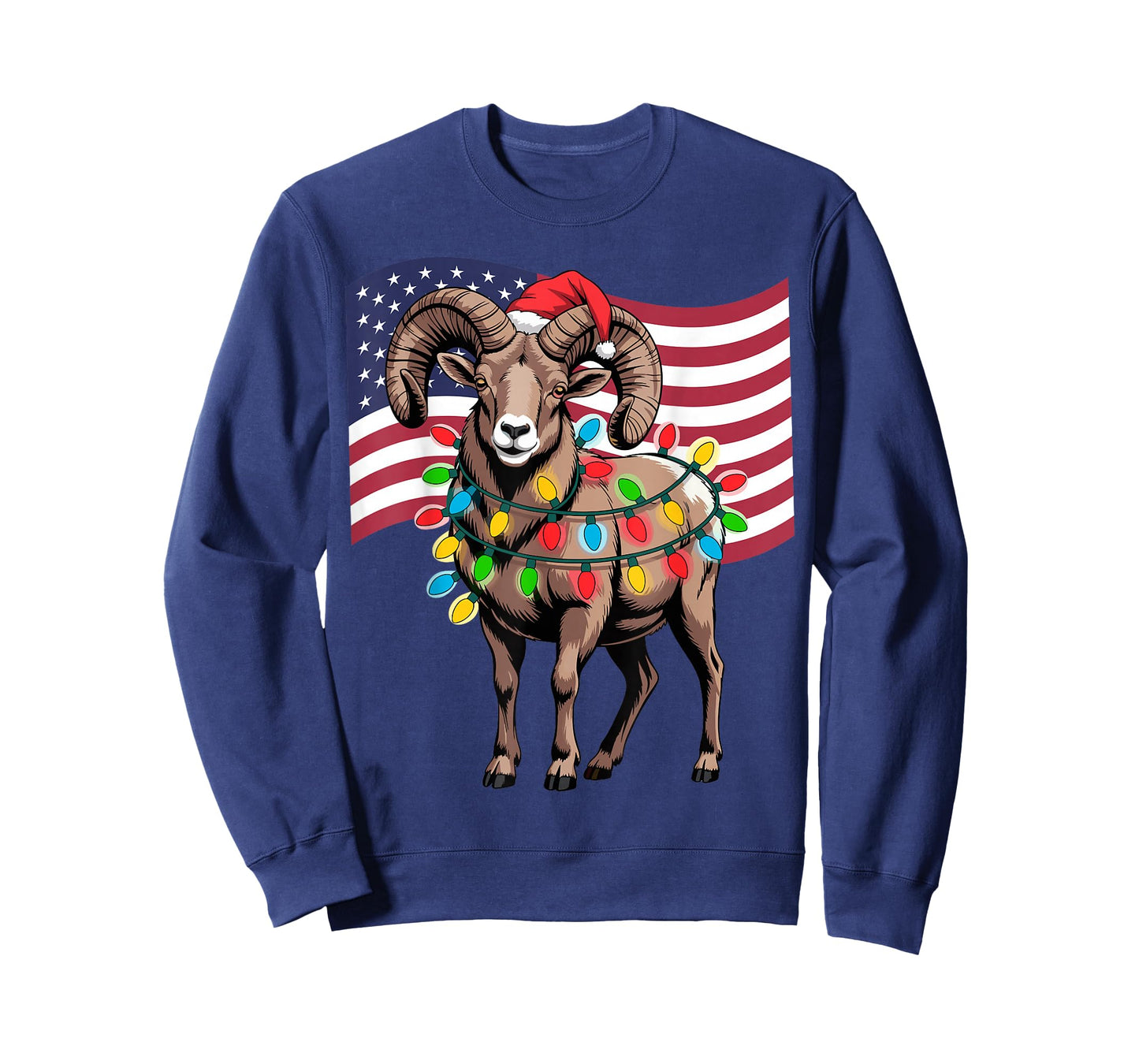 Christmas Desert Bighorn Sheep Ram USA Flag Santa Hat Funny T-Shirt