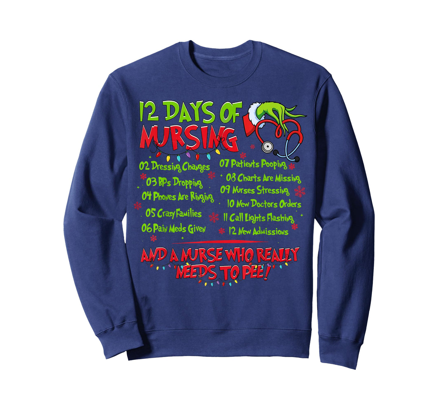 Christmas Nurse Funny 12 Days of Nursing Er Nicu PICU Rn T-Shirt