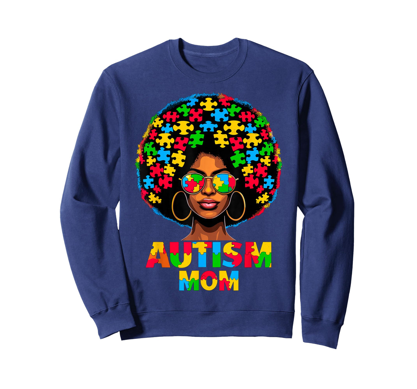 Black Afro Mom American Autism Awareness T-Shirt