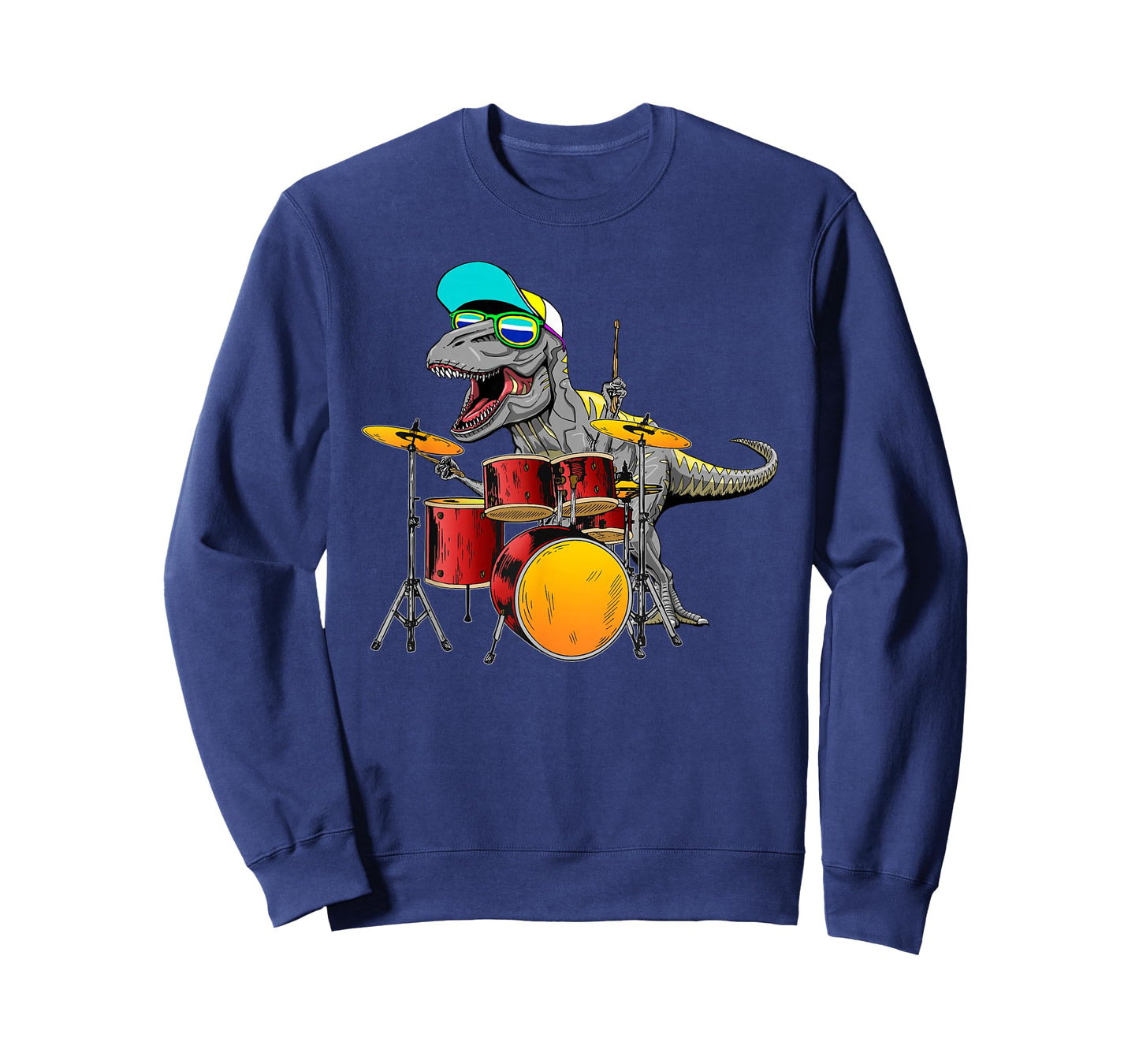 Great Dinosaurs Drums Music Playing T rex Design T-Shirt Small