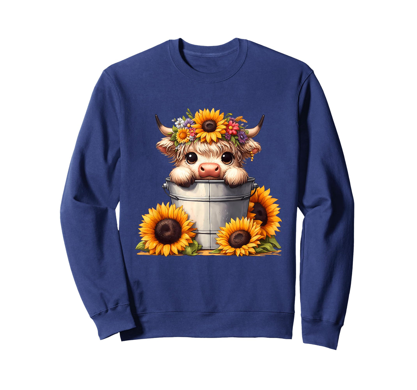 Cute Baby Highland Cow with Sunflowers in Bucket, Calf T-Shirt