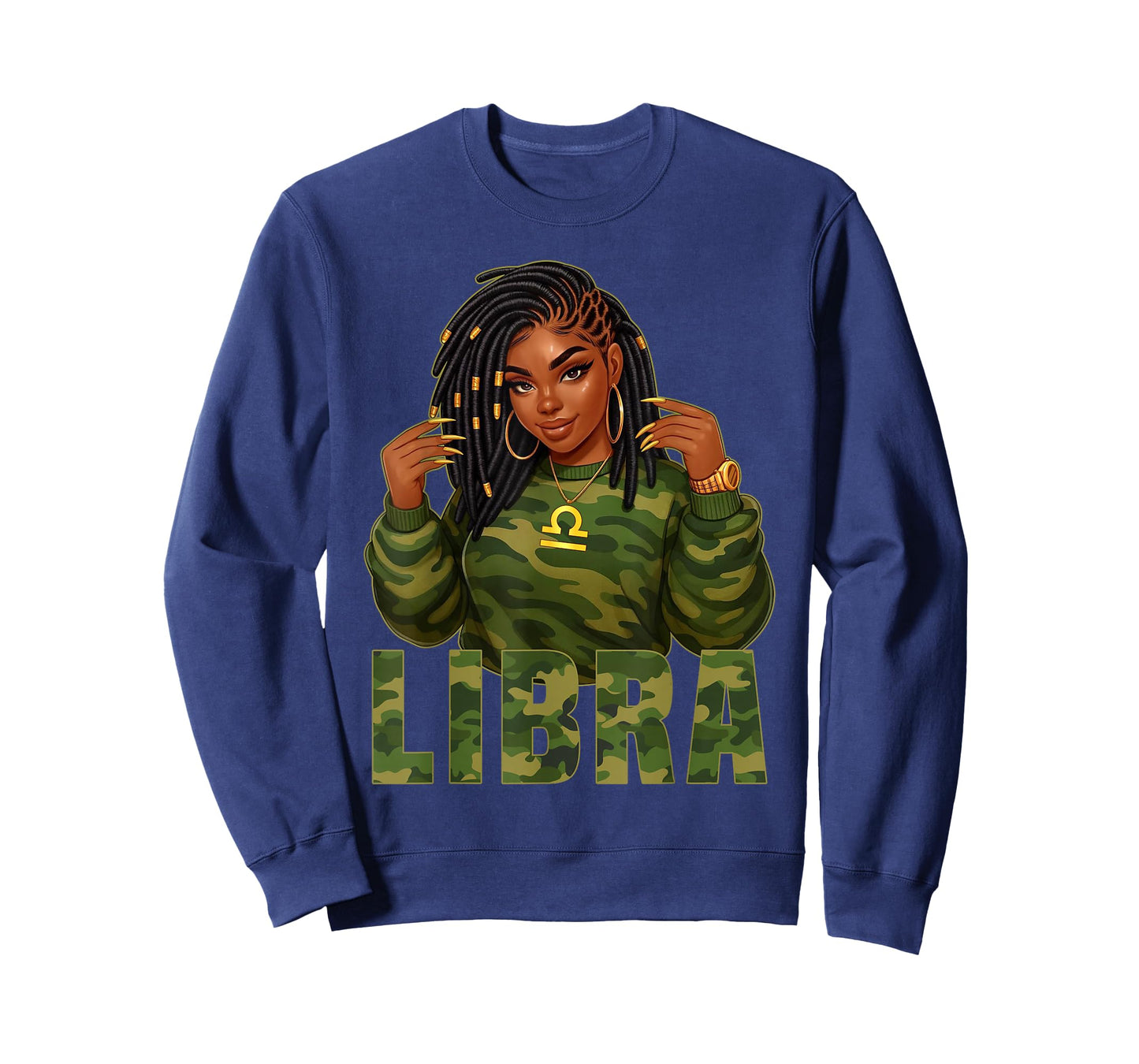 Libra Queen Loc'd Black Woman Camo Zodiac Sign T-Shirt