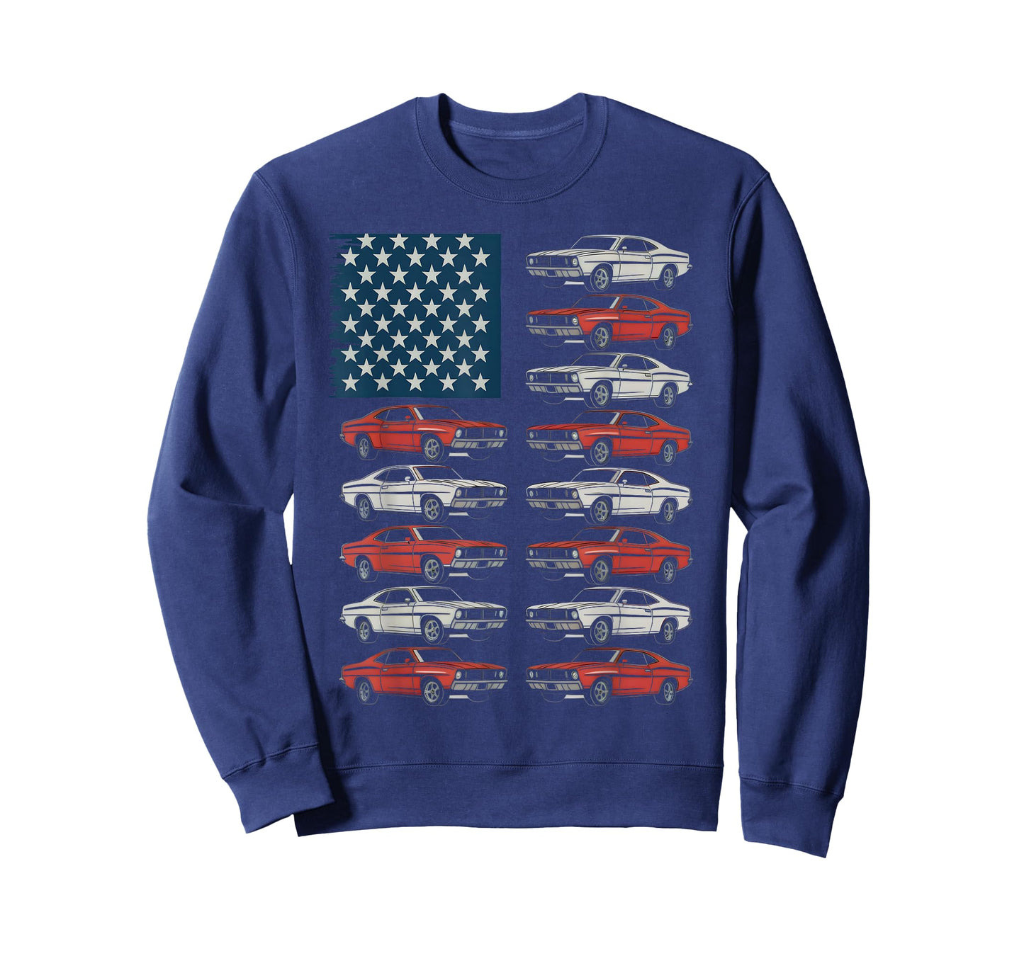 American Flag Classic Muscle Cars Retro Patriotic T-Shirt