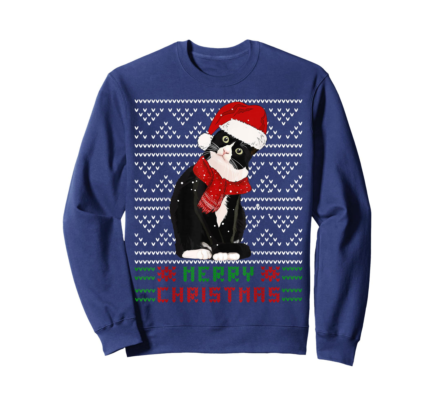 Ugly Christmas Black Cat Santa Hat Scarf Cute Tuxedo Cat Men Women Kids T-Shirt
