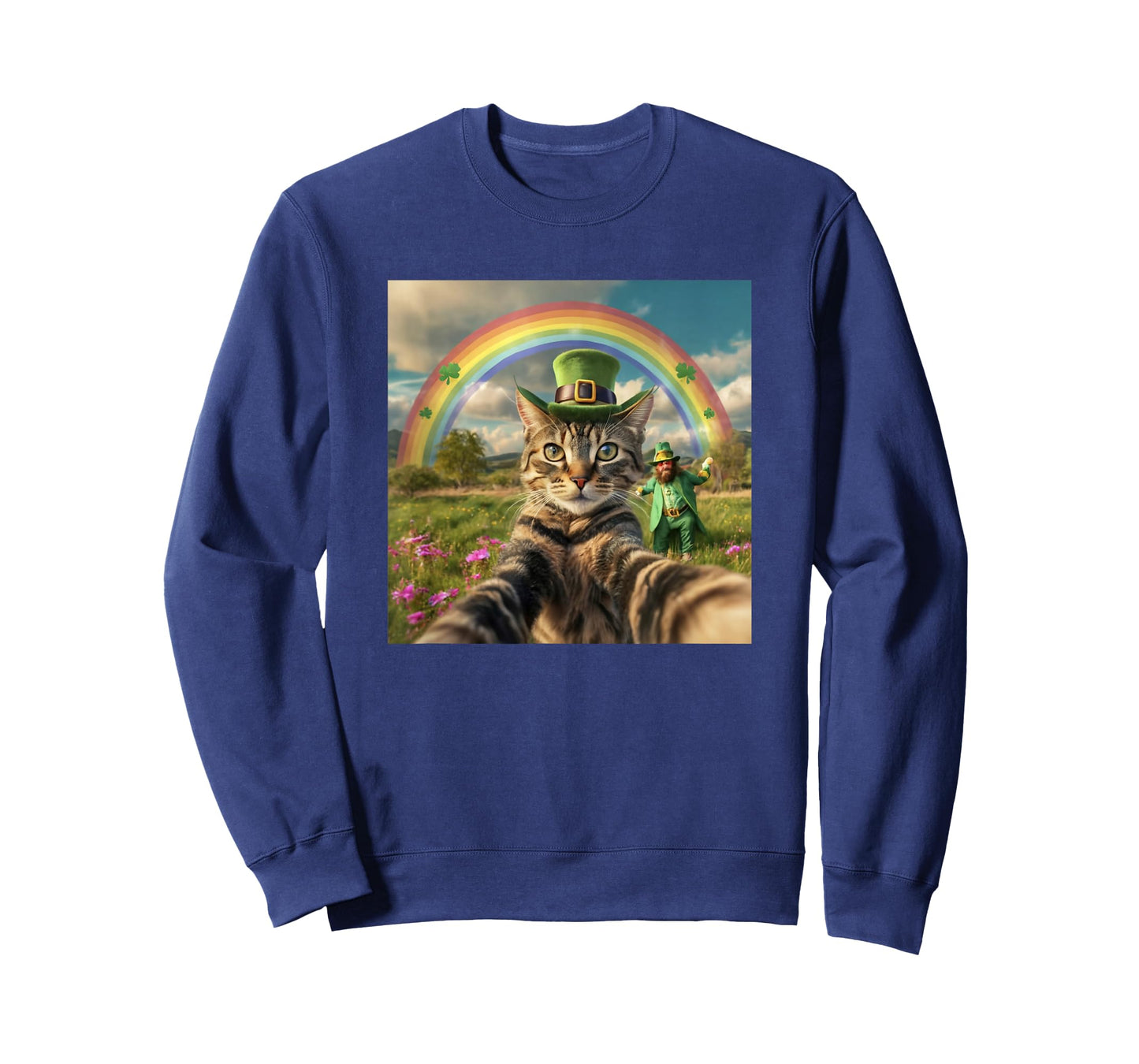 St Patrick's Day Cat Selfie with Leprechaun Funny Photo T-Shirt