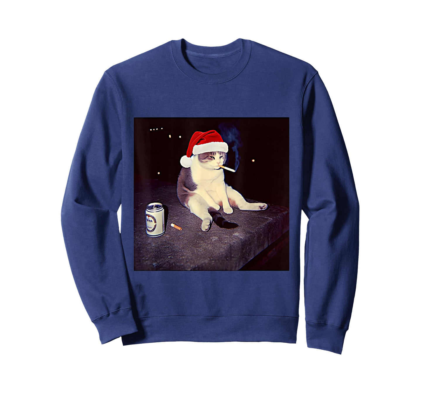 Cigarette Kitten Christmas Hat Cat Smoking Meme Brainrot T-Shirt
