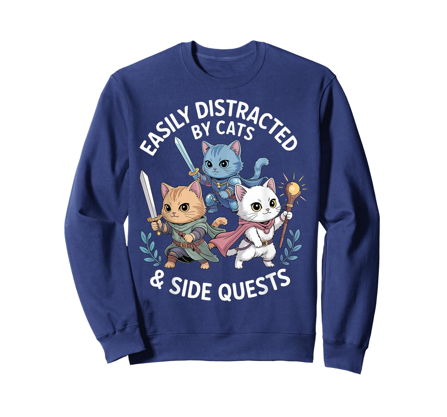 Easily Distracted by Cats & Side Quests Funny Cat Gamer RPG T-Shirt