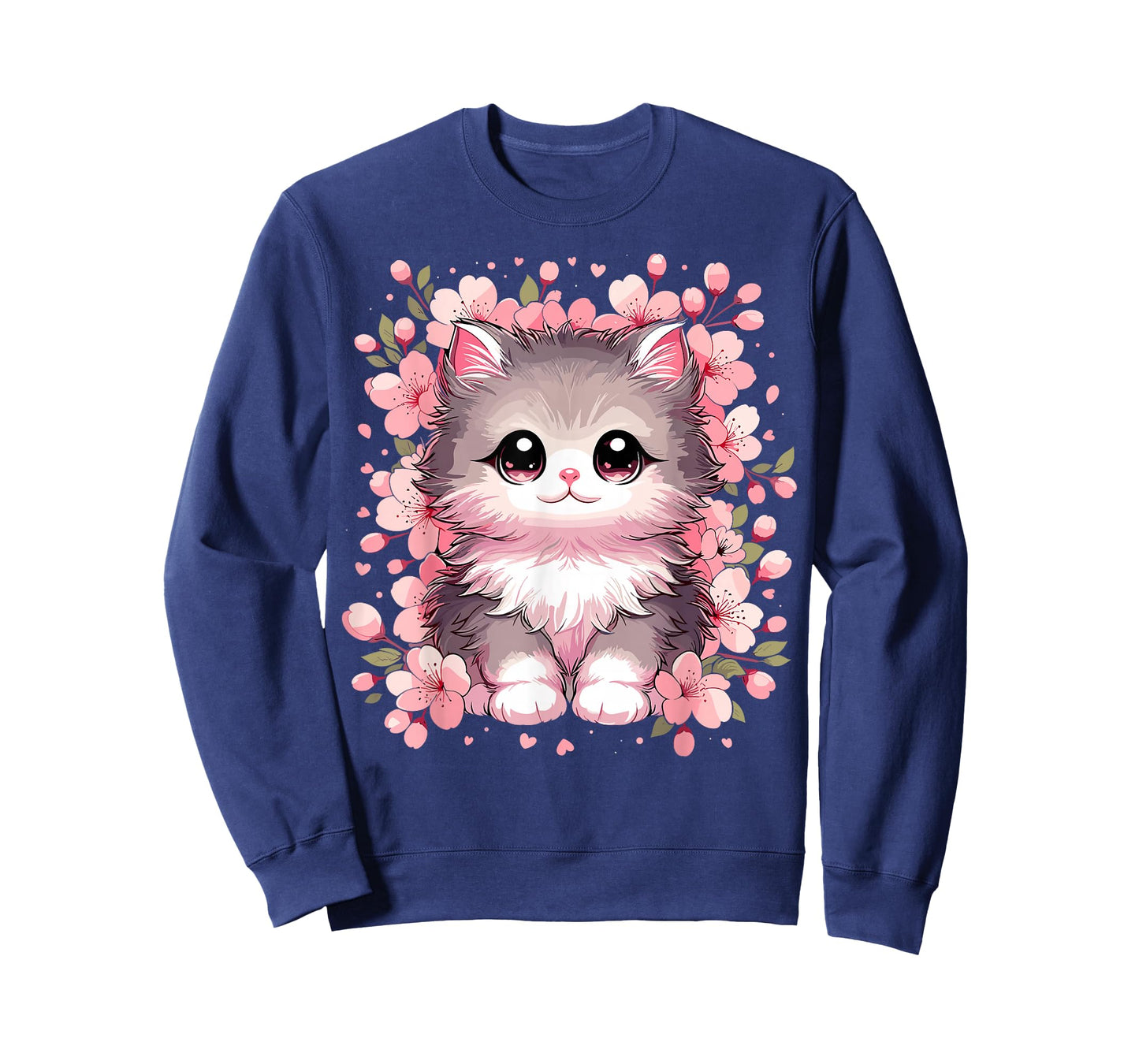Cute Kawaii Cat With Cherry Blossoms Cat T-Shirt