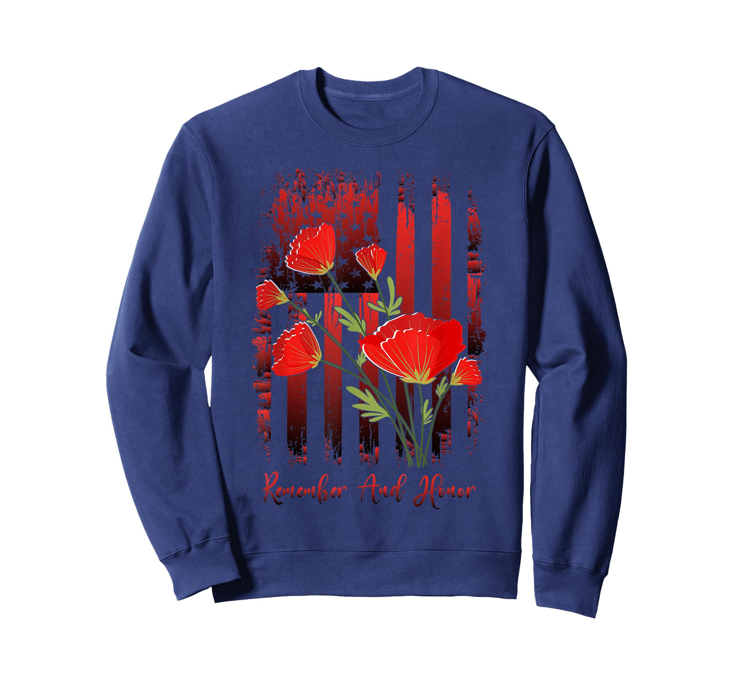 Red Poppy Flower Memorial Day Veterans Day American Flag T-Shirt