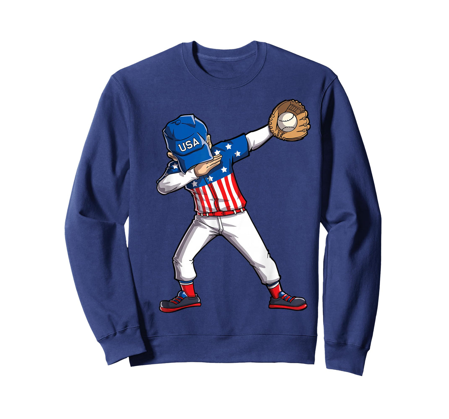 Dabbing Baseball Player 4th of July USA American Flag Boys T-Shirt