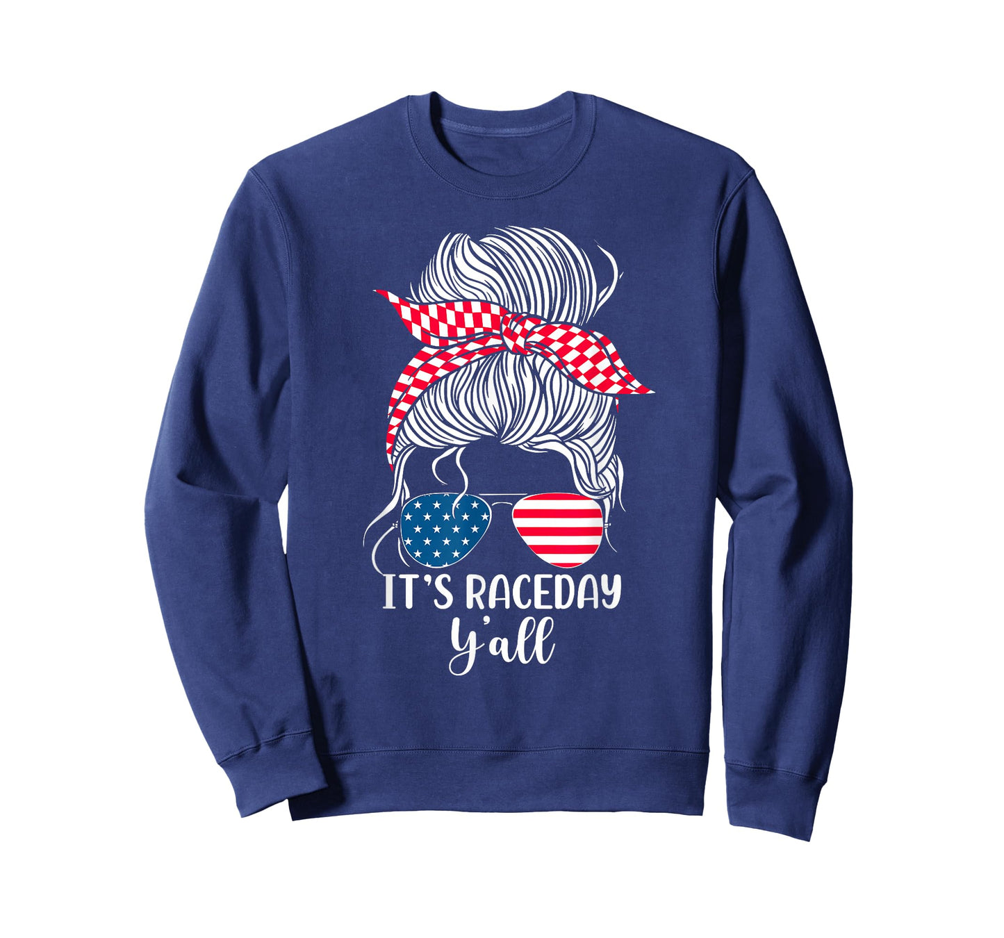 Dirt Track Racing Race Girl USA American Flag Glasses Bun T-Shirt