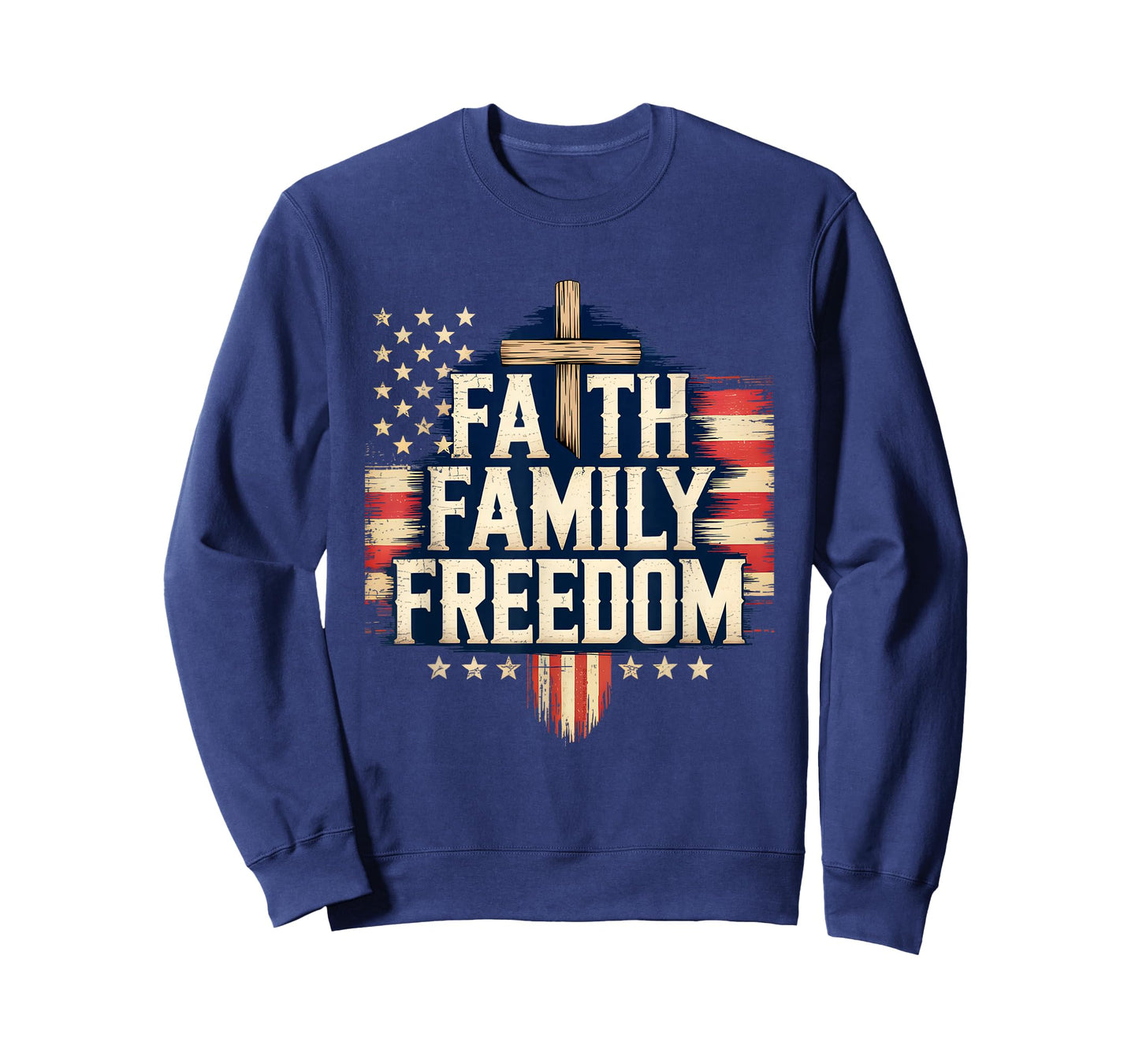 Cool Flag with Cross Patriotic JUY 4th Faith Family Freedom T-Shirt
