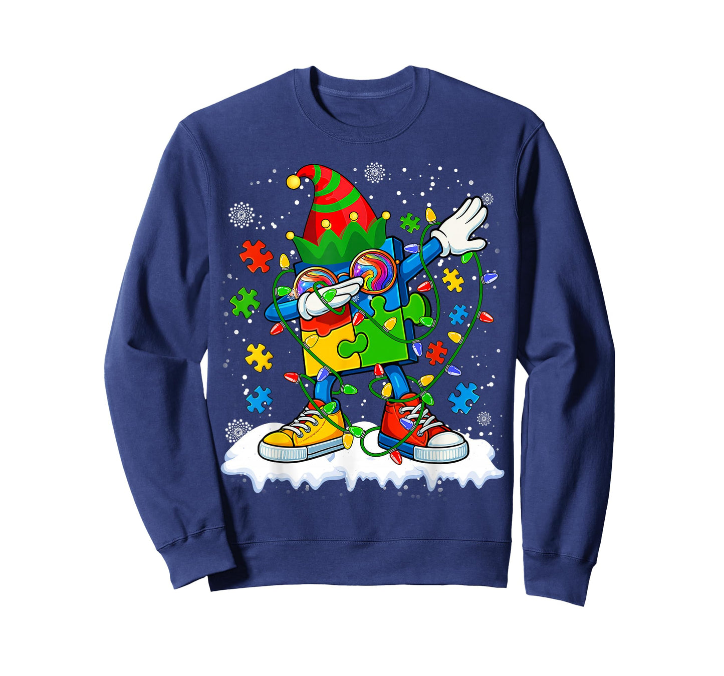 Dabbing Autism Christmas Tree Lights Xmas Men Women Kids T-Shirt