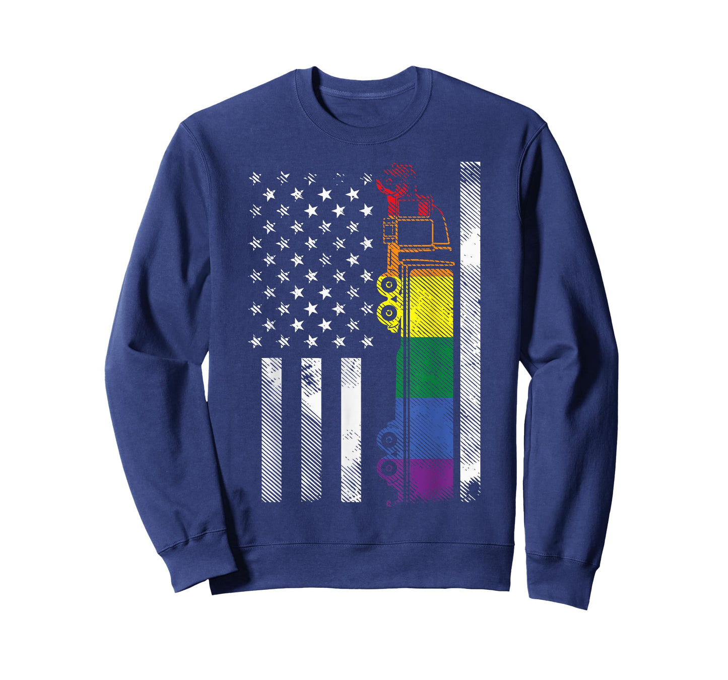 US American Flag Rainbow Truck Gay Pride Flag LGBTQ Boys Men T-Shirt
