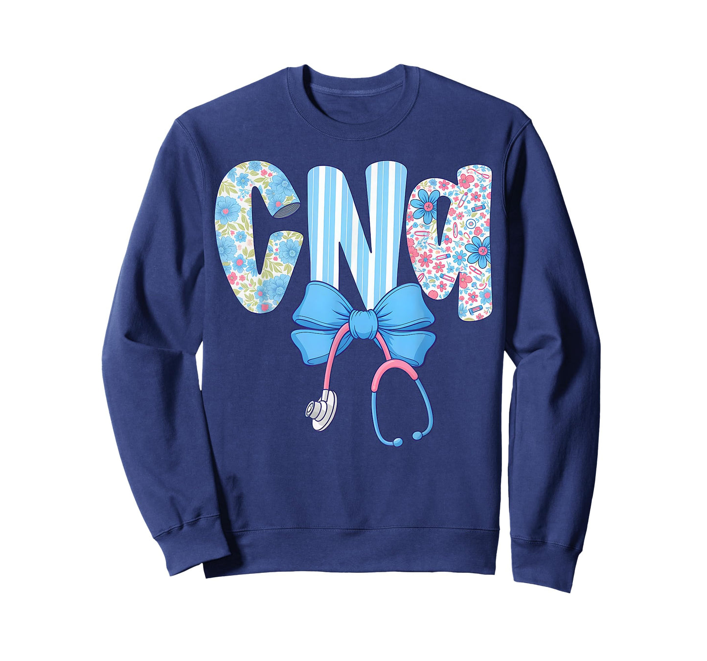 Coquette CNA Nurse Blue Floral Stethoscope Bow Cute Nurse T-Shirt