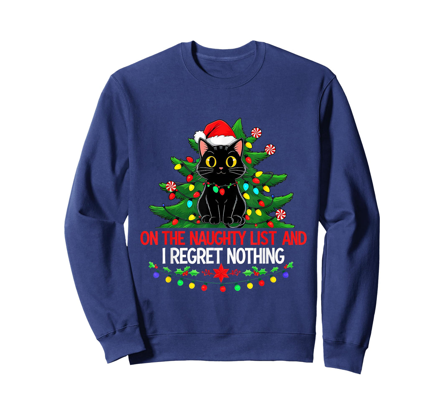 Funny Christmas Cat On The Naughty List I Regret Nothing T-Shirt