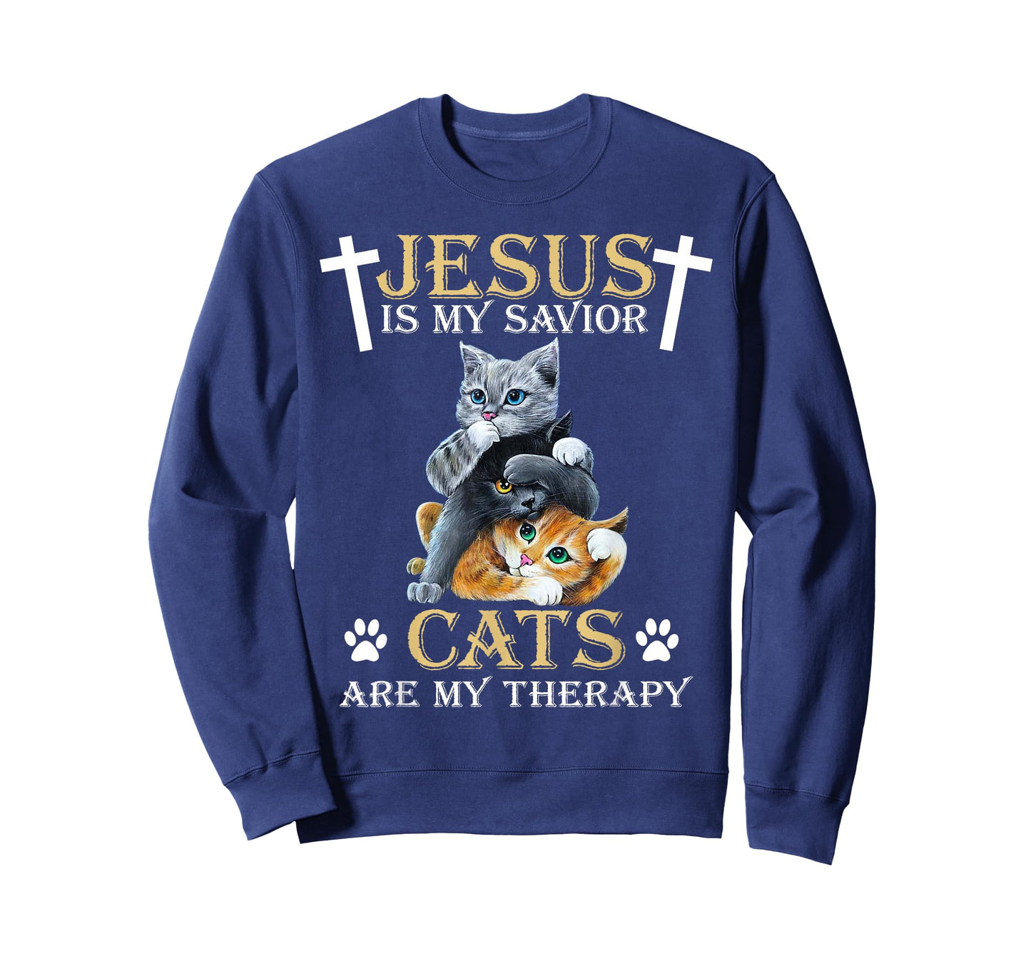Jesus Is Savior Cats Are My Therapy Christian Funny Cat T-Shirt