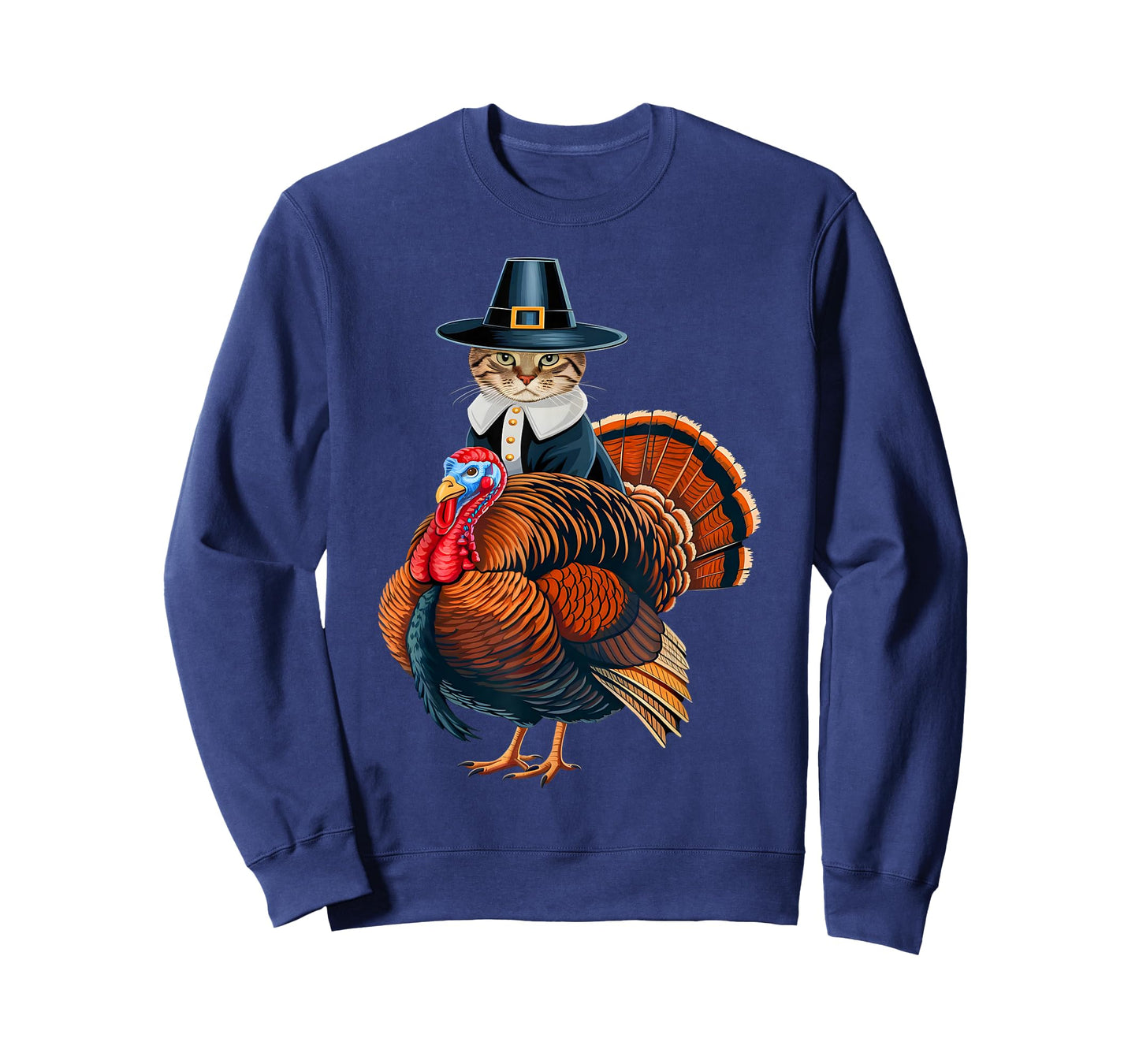 Pilgrim Cat With Turkey Funny Thanksgiving Cat And Turkey T-Shirt