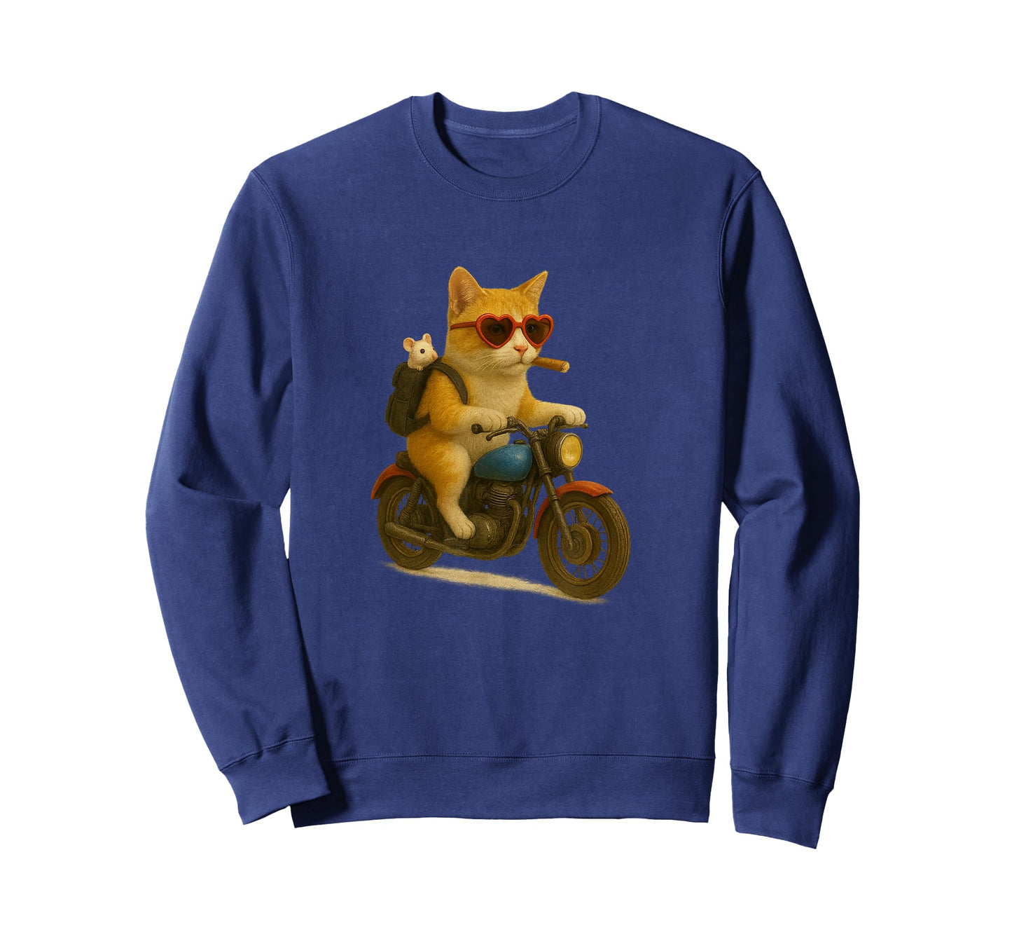Funny Cat Biker with Mouse in Backpack Motorcycle Lover T-Shirt