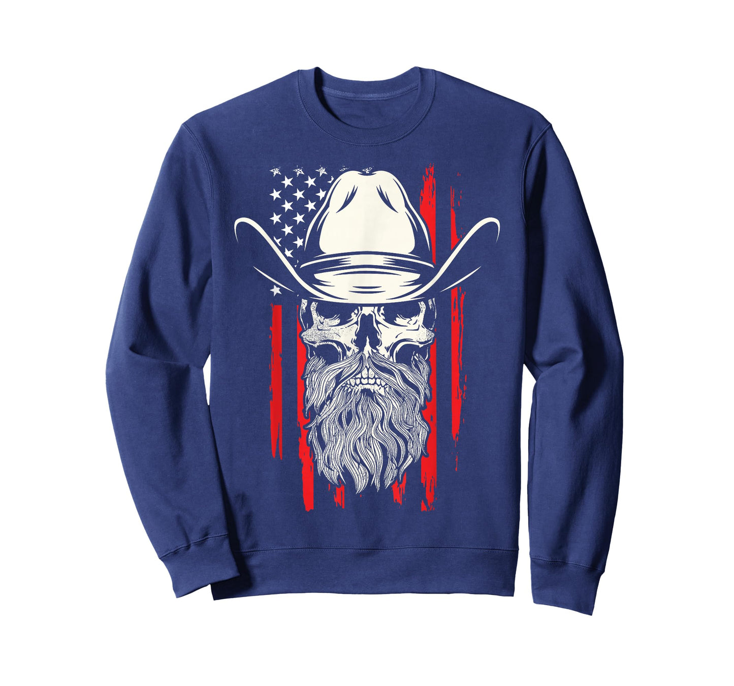 American Bearded Cowboy Skull Flag Distressed Graphic Style T-Shirt