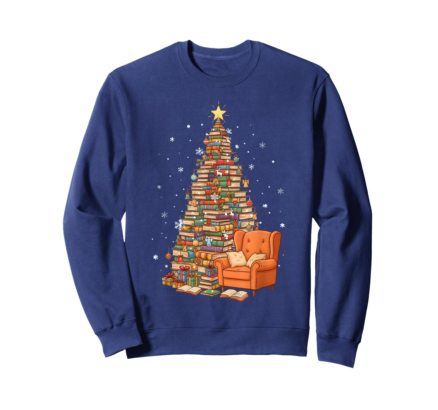 Funny Christmas Books Tree Book Lover Teacher Librarian T-Shirt