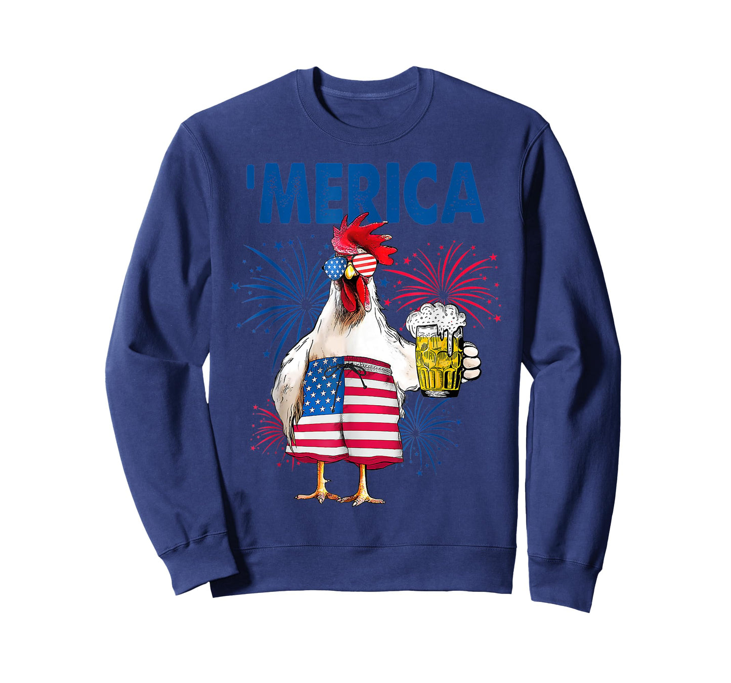Merica American patriotic Rooster USA flag design women men T-Shirt