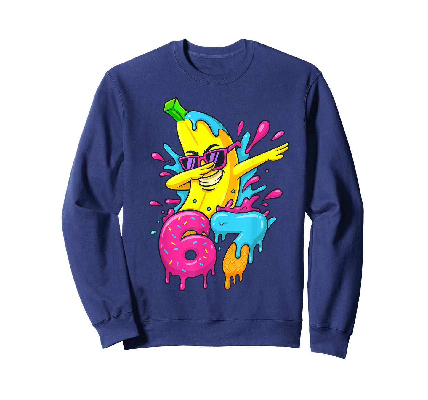 67 Dabbing Banana Baseball Funny 6 7 Dripping Ice Cream Meme T-Shirt
