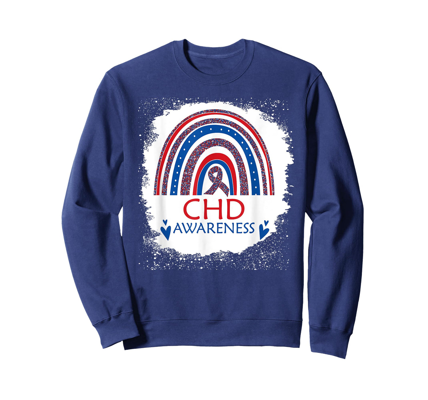 CHD Awareness Heart Disease Bleached Rainbow Blue Red Ribbon T-Shirt