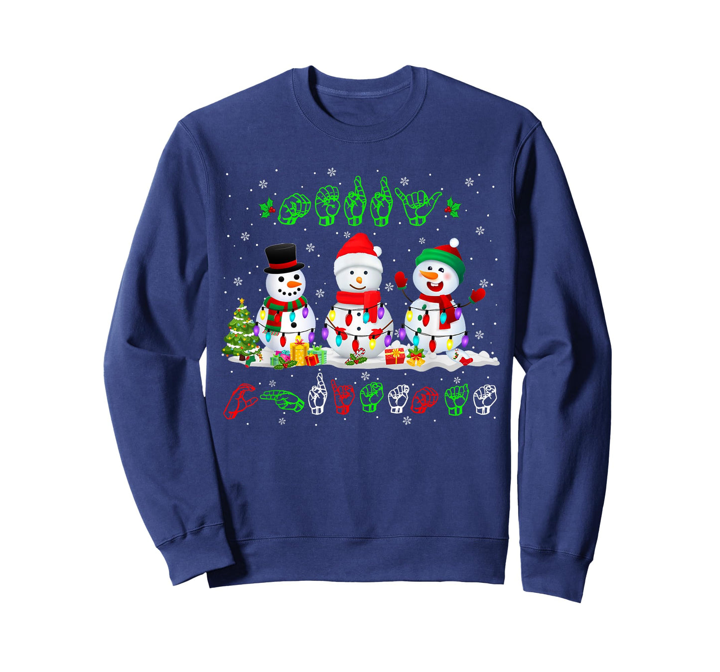 Christmas Lights Merry Christmas Snowman ASL Sign Language T-Shirt