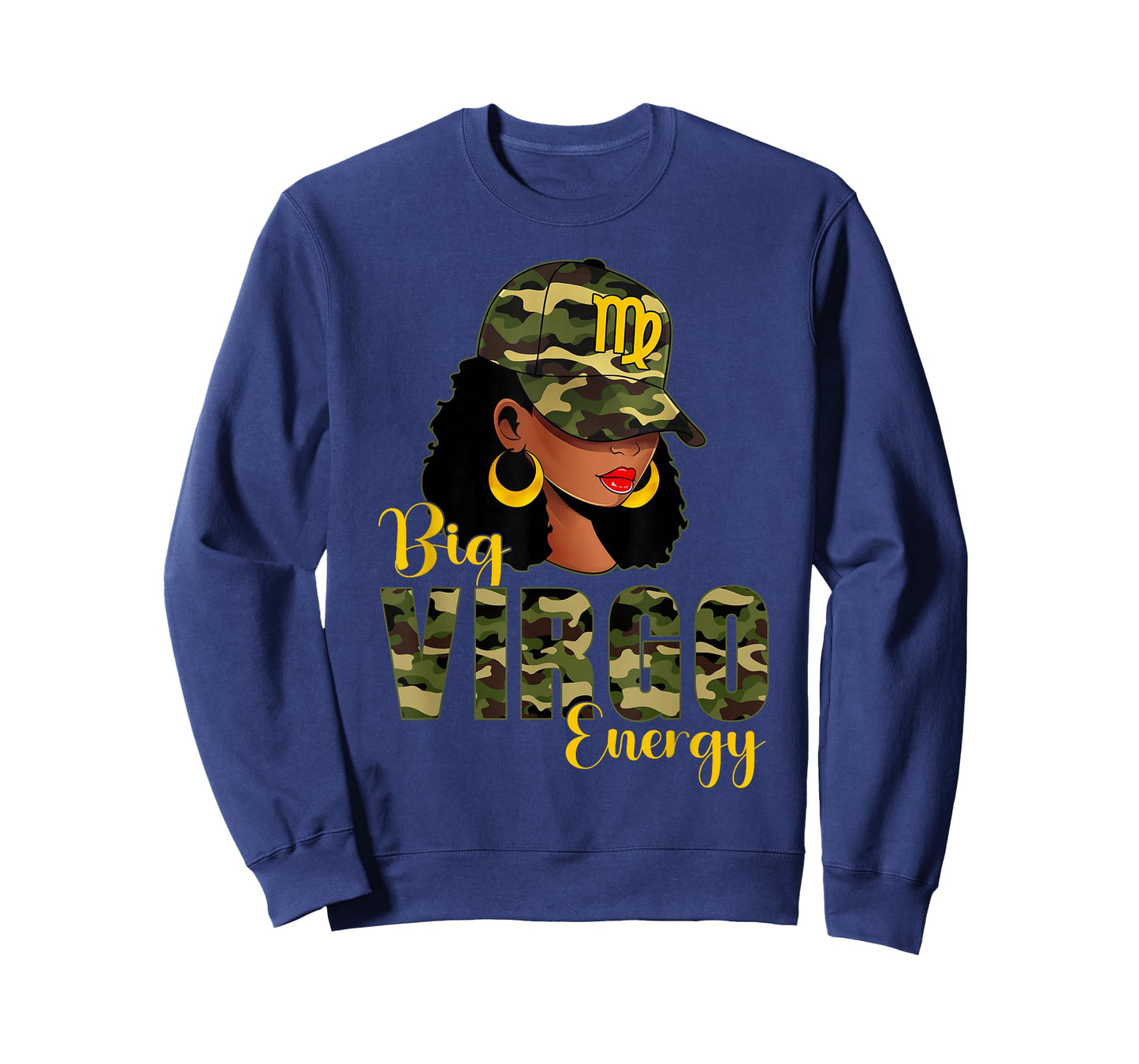 Big Virgo Energy Camouflage Black Woman Cap Zodiac T-Shirt