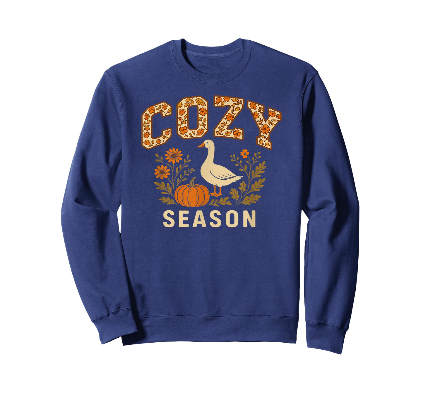 Cozy Season Goose Pumpkin Flowers Fall Vibes T-Shirt