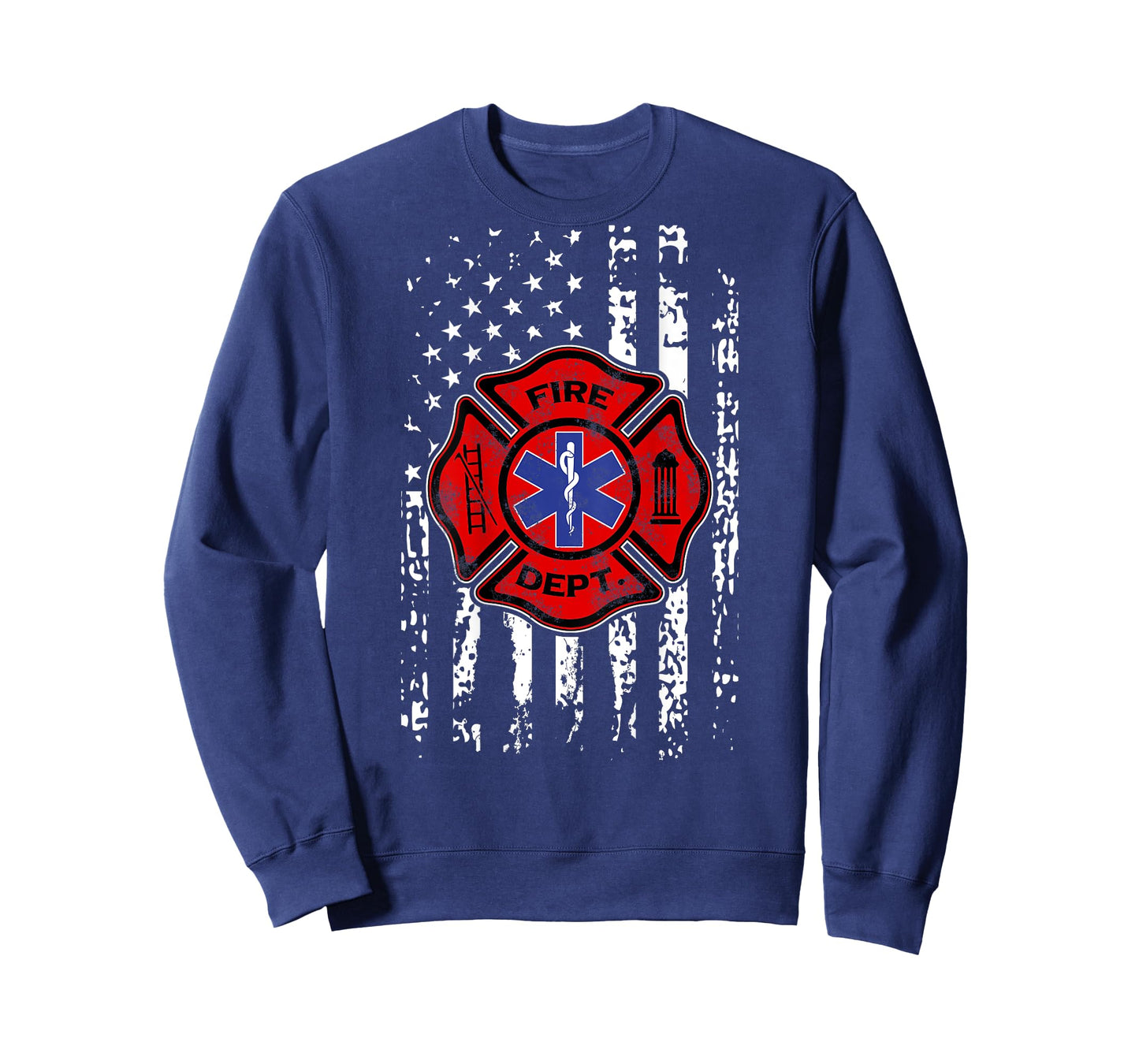 EMT Firefighter Shirt Fireman EMS USA Flag Gift Back Print T-Shirt